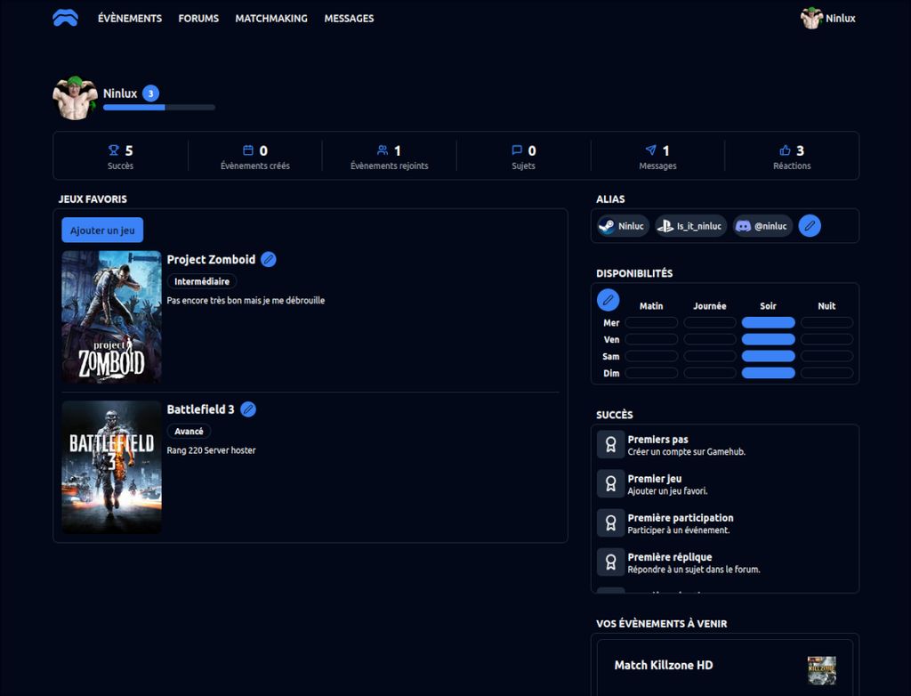 Vue du profil d'un joueur